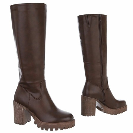 CHAUSSURES FEMME BOTTES HAUTES TALON CARRE CONFORTABLE SIMMI CUIR MISS MICHELLE CHOCO
