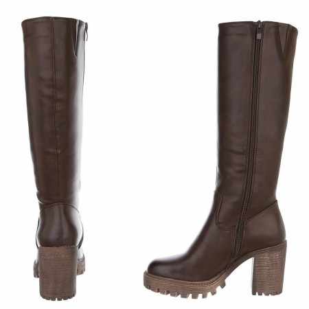 CHAUSSURES FEMME BOTTES HAUTES TALON CARRE CONFORTABLE SIMMI CUIR MISS MICHELLE CHOCO