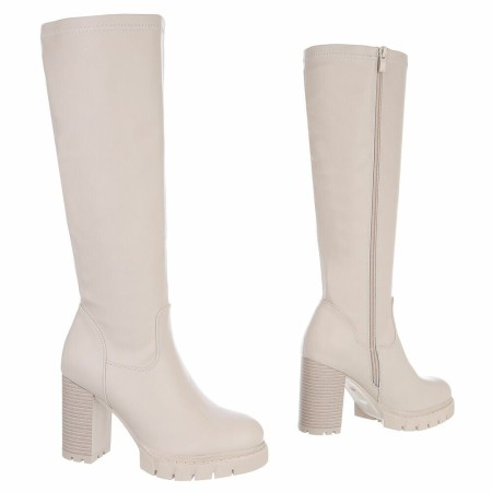 CHAUSSURES FEMME BOTTES HAUTES TALON CARRE HAUT MISS MISSY CREME