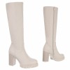 CHAUSSURES FEMME BOTTES HAUTES TALON CARRE HAUT MISS MISSY CREME