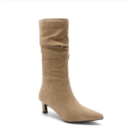 Bottines plissé, bout pointu et petit talon élégant MISS IRIS BEIGE