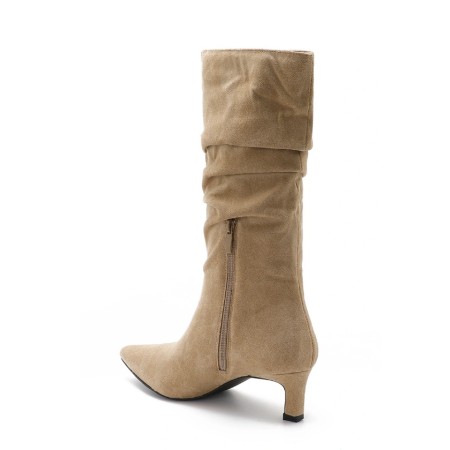 Bottines plissé, bout pointu et petit talon élégant MISS IRIS BEIGE