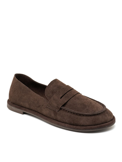 MOCASSINS PENNY LOAFERS EFFET DAIM – MOCASSINS FEMME PLATS CONFORTABLES MARRON