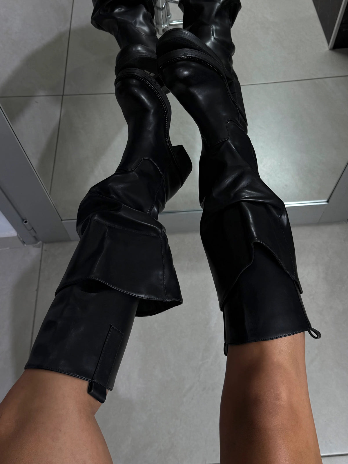 BOTTES SLOUCHY FEMME NOIRES À REVERS – EFFET CUIR, TALON BLOC