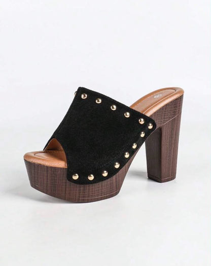 Mules à Plateforme cloutées - Élégance Rétro-Chic Noir