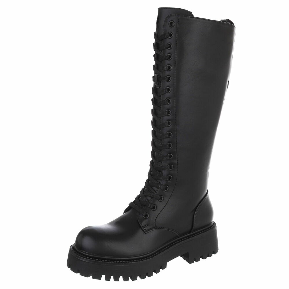 BOTTES HAUTES À LACETS NOIRES – ZIP INTÉRIEUR & SEMELLE CRANTÉE MISS AMANDA