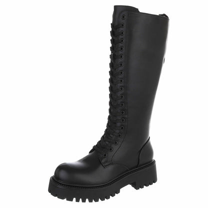 BOTTES HAUTES À LACETS NOIRES – ZIP INTÉRIEUR & SEMELLE CRANTÉE MISS AMANDA