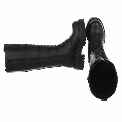 BOTTES HAUTES À LACETS NOIRES – ZIP INTÉRIEUR & SEMELLE CRANTÉE MISS AMANDA