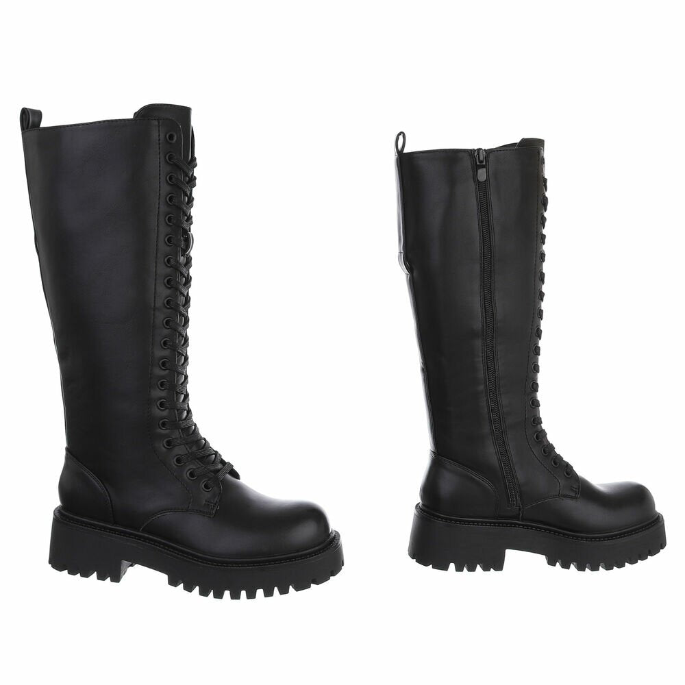 BOTTES HAUTES À LACETS NOIRES – ZIP INTÉRIEUR & SEMELLE CRANTÉE MISS AMANDA