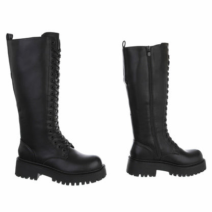 BOTTES HAUTES À LACETS NOIRES – ZIP INTÉRIEUR & SEMELLE CRANTÉE MISS AMANDA