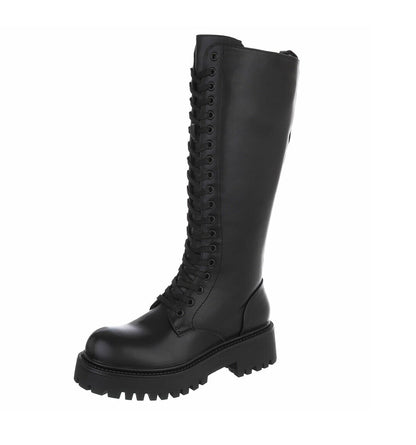 BOTTES HAUTES À LACETS NOIRES – ZIP INTÉRIEUR & SEMELLE CRANTÉE MISS AMANDA
