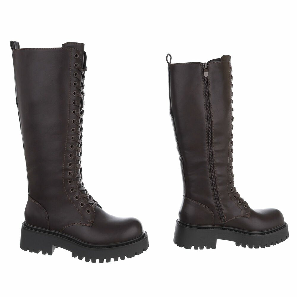 BOTTES HAUTES À LACETS MARRON – ZIP INTÉRIEUR & SEMELLE CRANTÉE MISS AMANDA