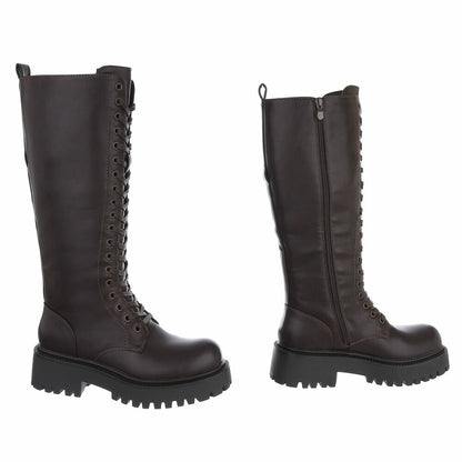 BOTTES HAUTES À LACETS MARRON – ZIP INTÉRIEUR & SEMELLE CRANTÉE MISS AMANDA