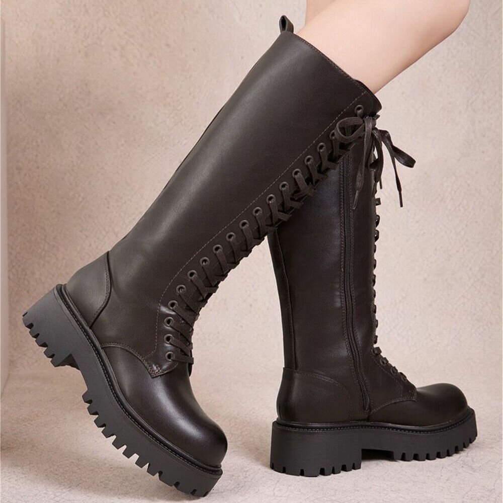 BOTTES HAUTES À LACETS MARRON – ZIP INTÉRIEUR & SEMELLE CRANTÉE MISS AMANDA