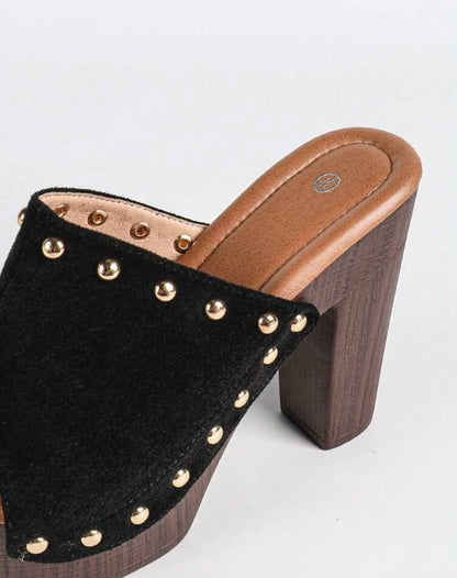 Mules à Plateforme cloutées - Élégance Rétro-Chic Noir