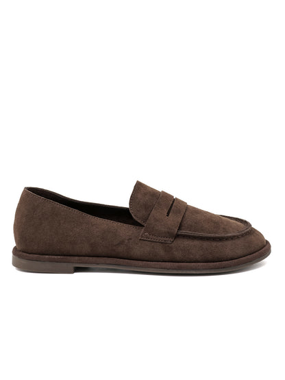 MOCASSINS PENNY LOAFERS EFFET DAIM – MOCASSINS FEMME PLATS CONFORTABLES MARRON