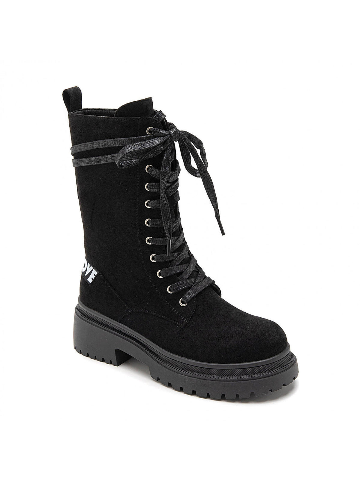 BOOTS SUÉDINE NOIRE LACETS DOUBLE NŒUD SEMELLE PLATEFORME MISS NATE