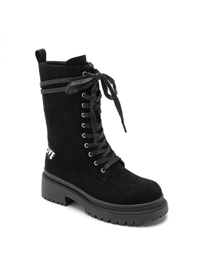 BOOTS SUÉDINE NOIRE LACETS DOUBLE NŒUD SEMELLE PLATEFORME MISS NATE