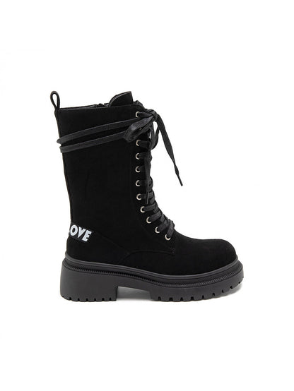 BOOTS SUÉDINE NOIRE LACETS DOUBLE NŒUD SEMELLE PLATEFORME MISS NATE