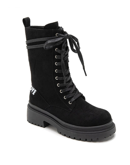 BOOTS SUÉDINE NOIRE LACETS DOUBLE NŒUD SEMELLE PLATEFORME MISS NATE
