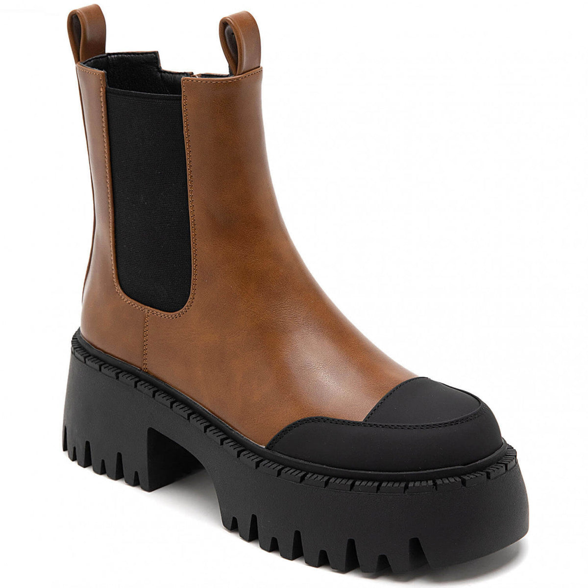BOOTS CHELSEA SIMILICUIR CAMEL BOUT RENFORCÉ SEMELLE PLATEFORME – MISS TIFFANY