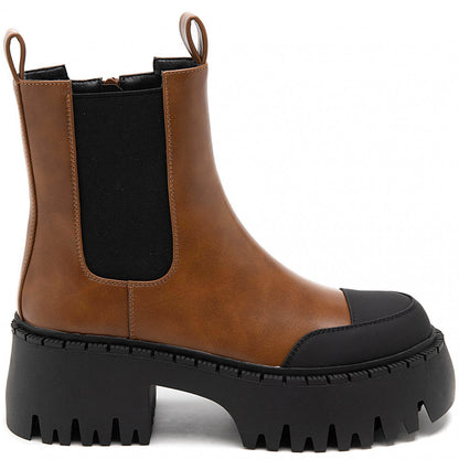 BOOTS CHELSEA SIMILICUIR CAMEL BOUT RENFORCÉ SEMELLE PLATEFORME – MISS TIFFANY