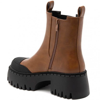 BOOTS CHELSEA SIMILICUIR CAMEL BOUT RENFORCÉ SEMELLE PLATEFORME – MISS TIFFANY