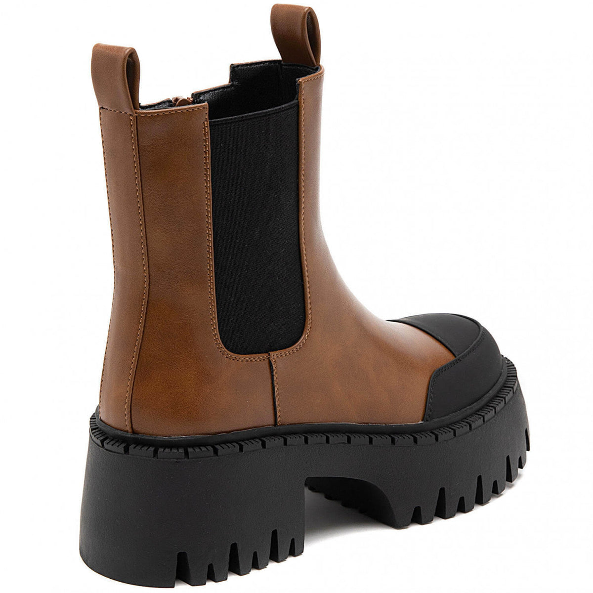 BOOTS CHELSEA SIMILICUIR CAMEL BOUT RENFORCÉ SEMELLE PLATEFORME – MISS TIFFANY