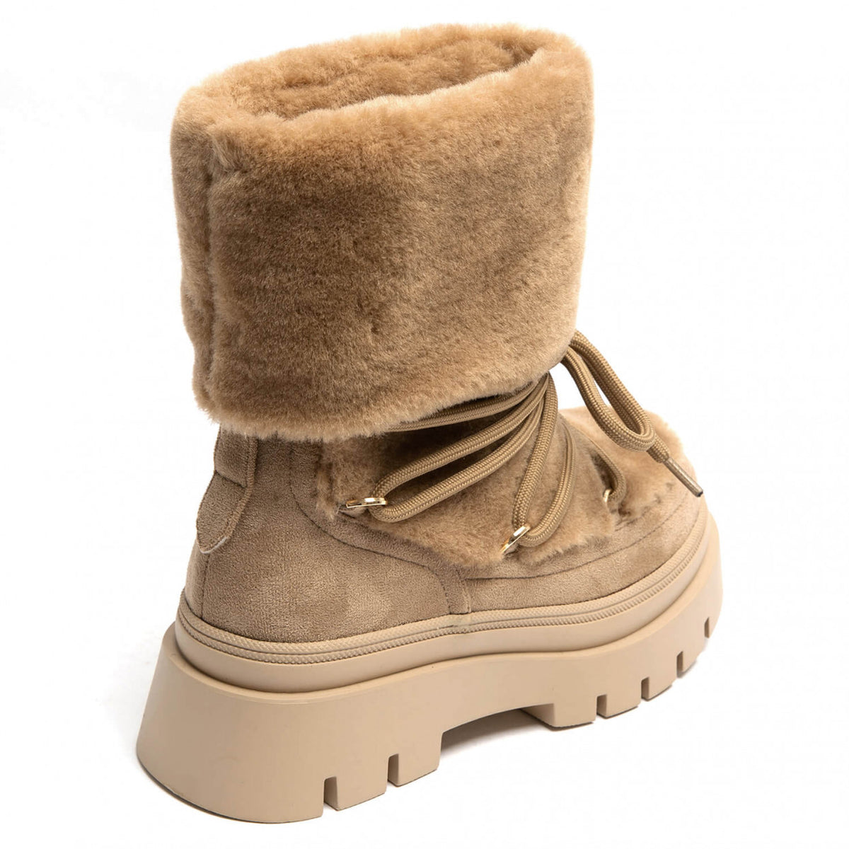 BOOTS SIMILI DAIM CAMEL FAUSSE FOURRURE INTÉGRALE LACETS SEMELLE PLATEFORME – MISS ALMA (Copie)