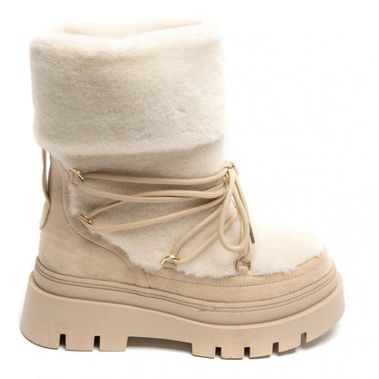 BOOTS SIMILI DAIM BEIGE FAUSSE FOURRURE INTÉGRALE LACETS SEMELLE PLATEFORME – MISS ALMA