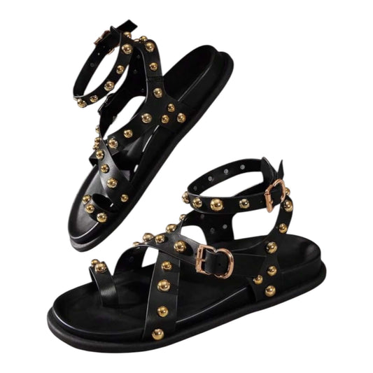 Sandales Gladiateurs à Clous Dorés - Style Rock & Chic
