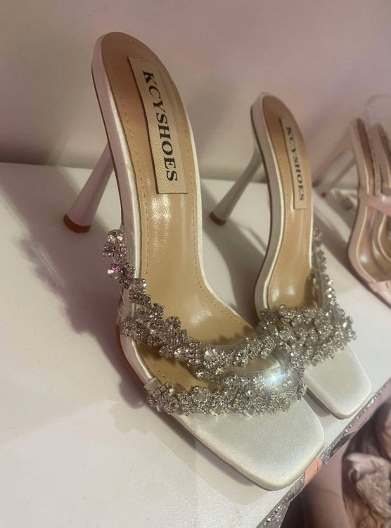 CHAUSSURES FEMME TALON SOIREE MARIAGE CRYSTAL STRASS BLANC ARGENT MISS TESSA