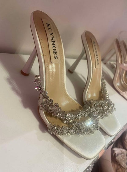 CHAUSSURES FEMME TALON SOIREE MARIAGE CRYSTAL STRASS BLANC ARGENT MISS TESSA