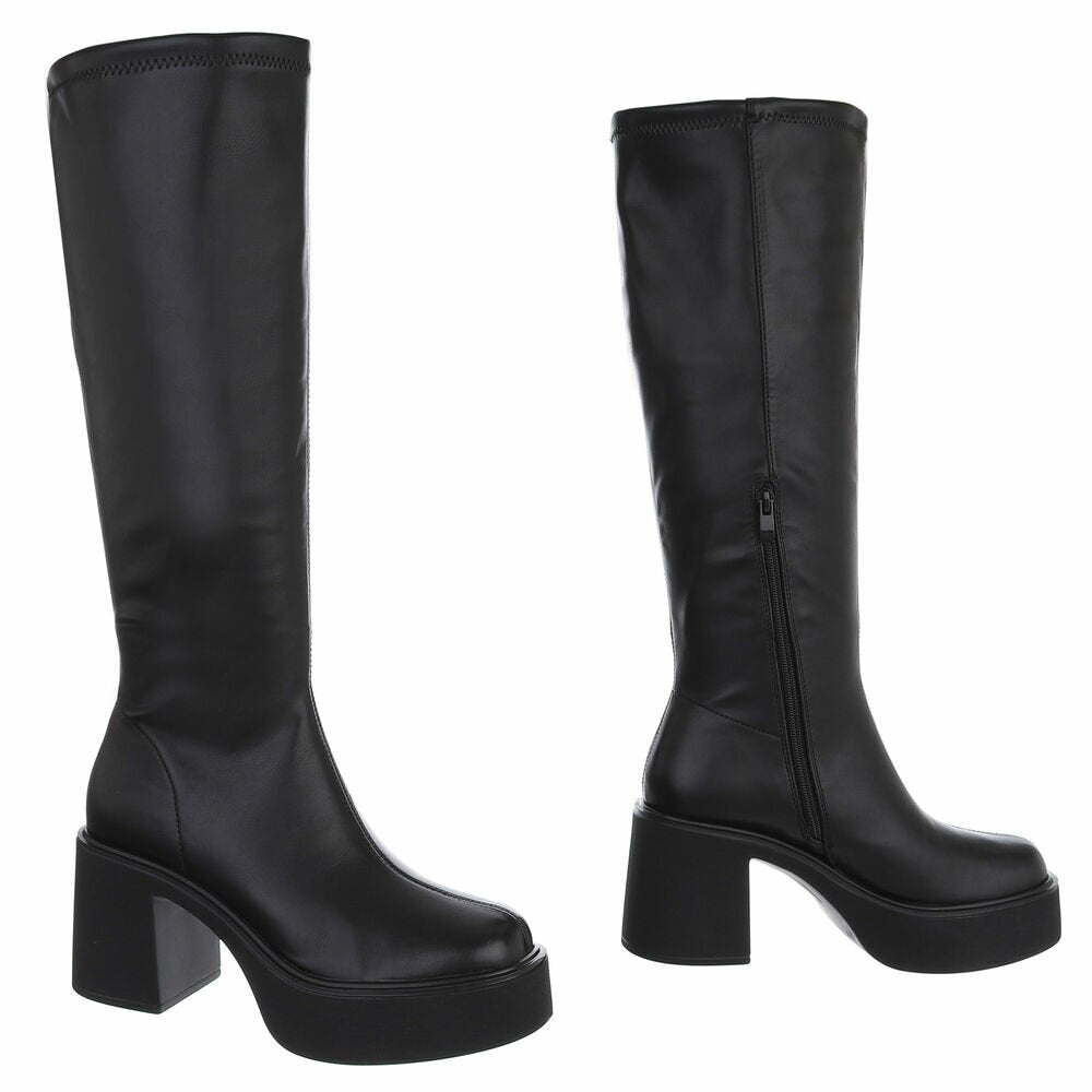 BOTTES HAUTES PLATFORM TALON EPAIS CARRE MISS JUNE NOIR