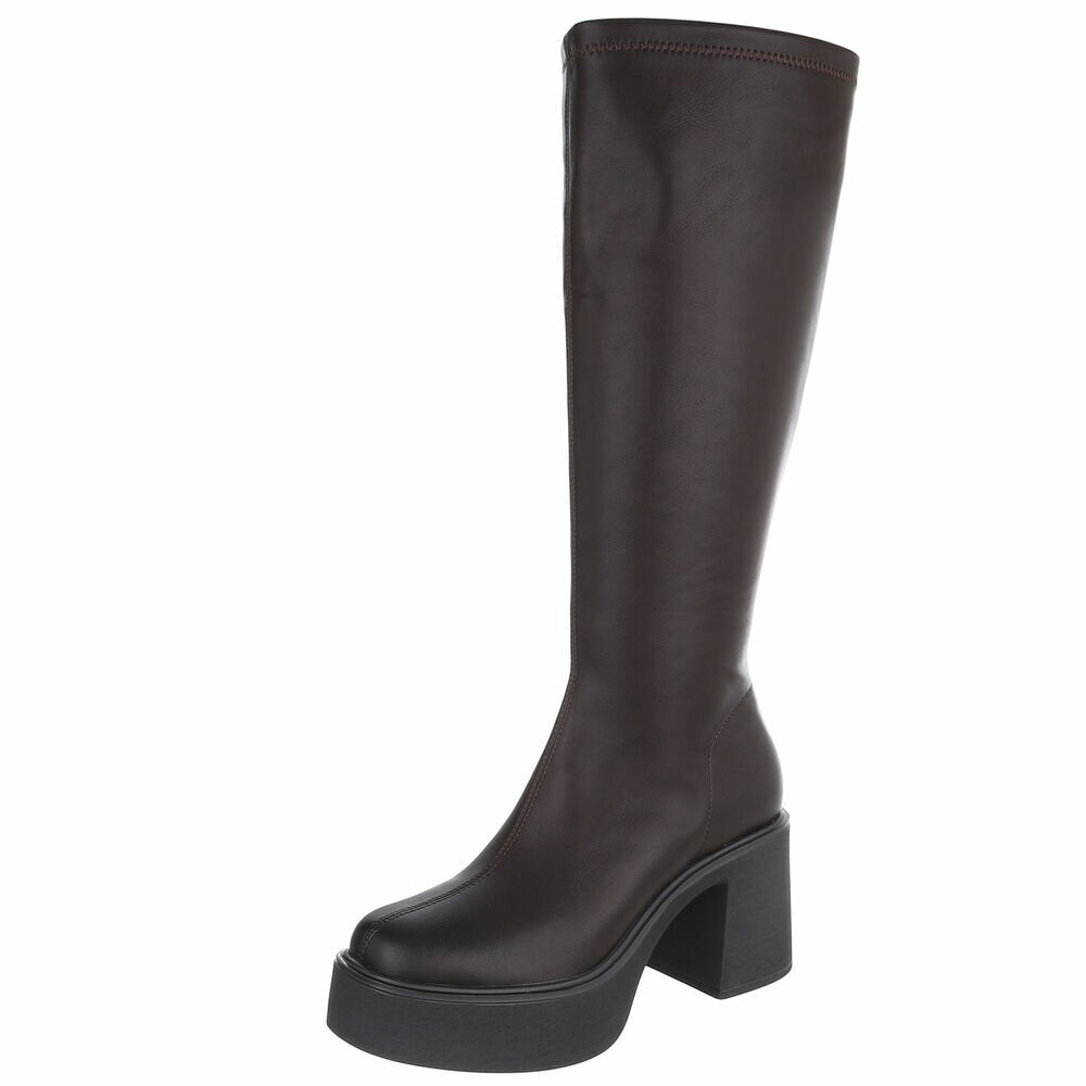 BOTTES HAUTES PLATFORM TALON EPAIS CARRE MISS JUNE CHOCO MARRON