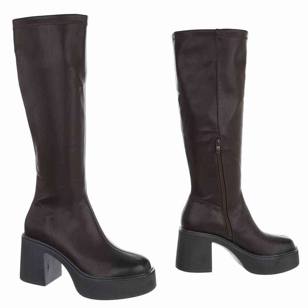 BOTTES HAUTES PLATFORM TALON EPAIS CARRE MISS JUNE CHOCO MARRON