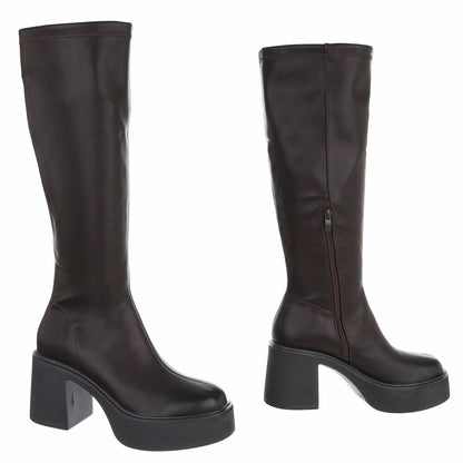 BOTTES HAUTES PLATFORM TALON EPAIS CARRE MISS JUNE CHOCO MARRON