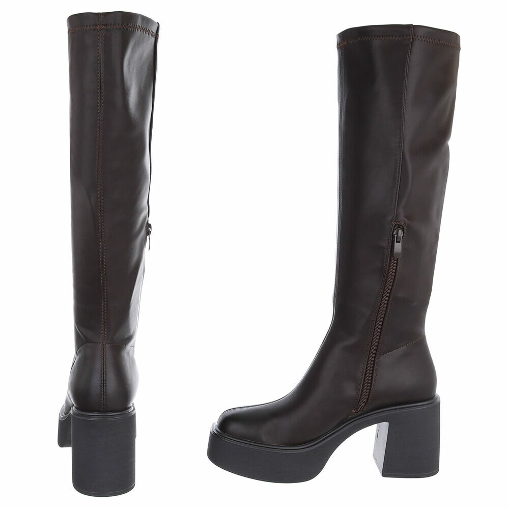 BOTTES HAUTES PLATFORM TALON EPAIS CARRE MISS JUNE CHOCO MARRON
