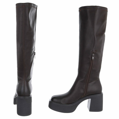 BOTTES HAUTES PLATFORM TALON EPAIS CARRE MISS JUNE CHOCO MARRON