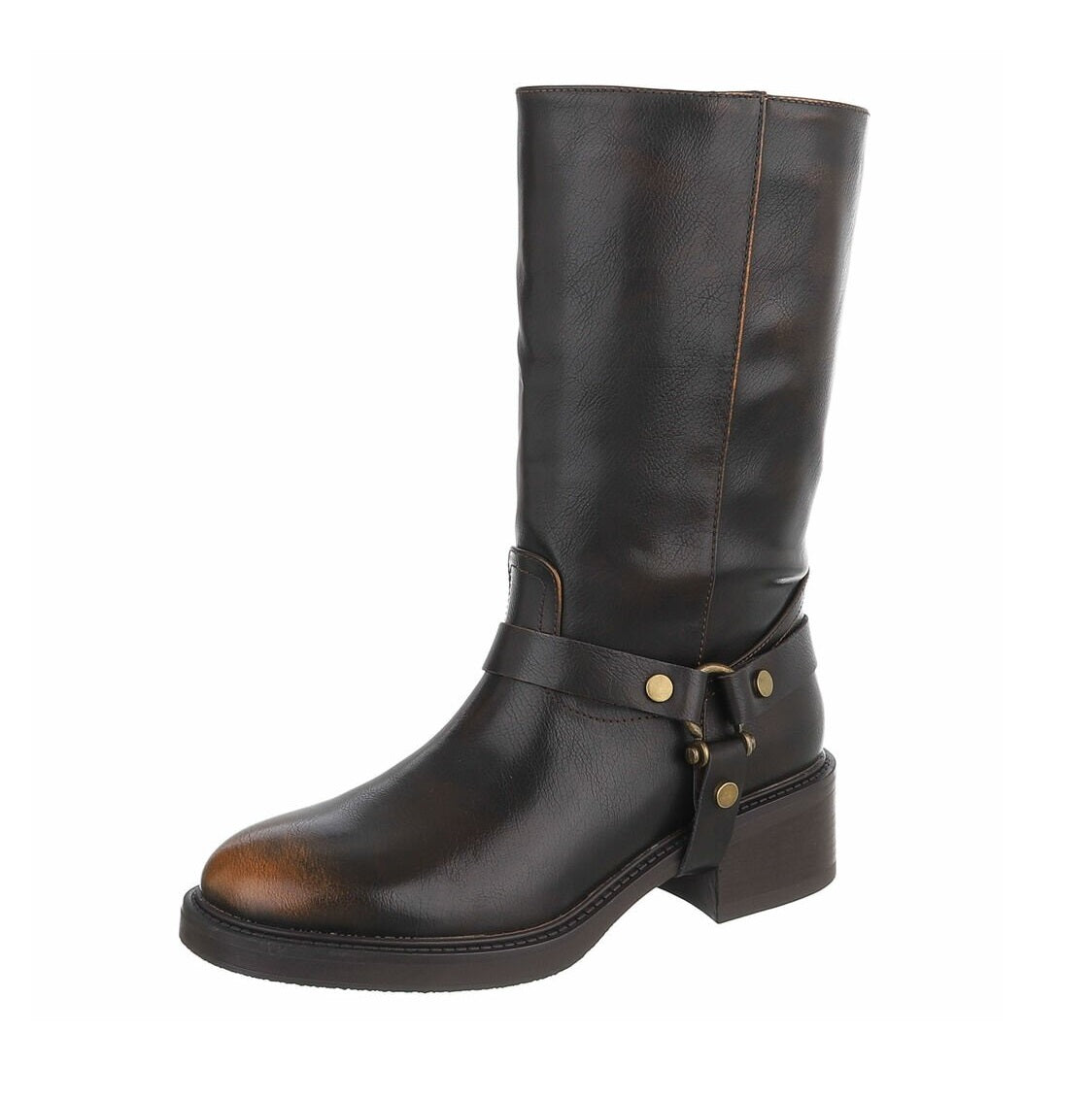 BOTTES BIKER MARRON EFFET VIEILLI – SIMILI CUIR PREMIUM BRIDE AMOVIBLE MISS ANITA