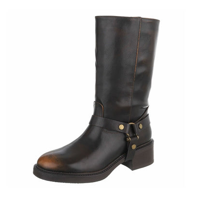 BOTTES BIKER MARRON EFFET VIEILLI – SIMILI CUIR PREMIUM BRIDE AMOVIBLE MISS ANITA
