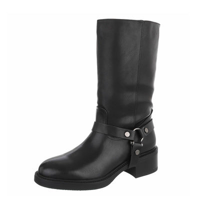 BOTTES BIKER NOIRES SIMILI CUIR PREMIUM – BRIDE AMOVIBLE À ANNEAU MISS ANITA