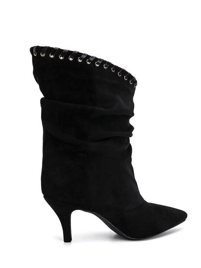 BOTTINES NOIRES SLOUCHY TALON FIN MISS TAMMY