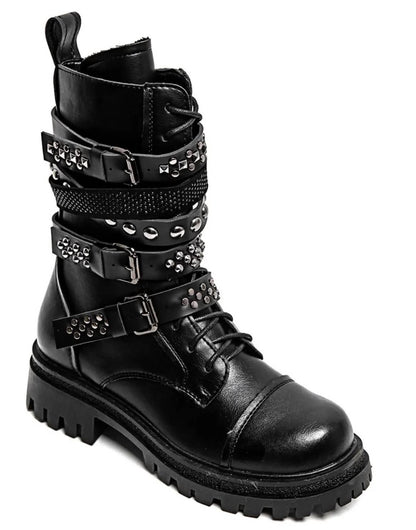 BOTTINES RANGERS CLOUTÉES À BOUCLES – NOIR