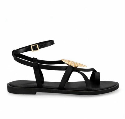 Sandales Bohèmes "Étoile de Mer" - Élégance Dorée & Noir Chic