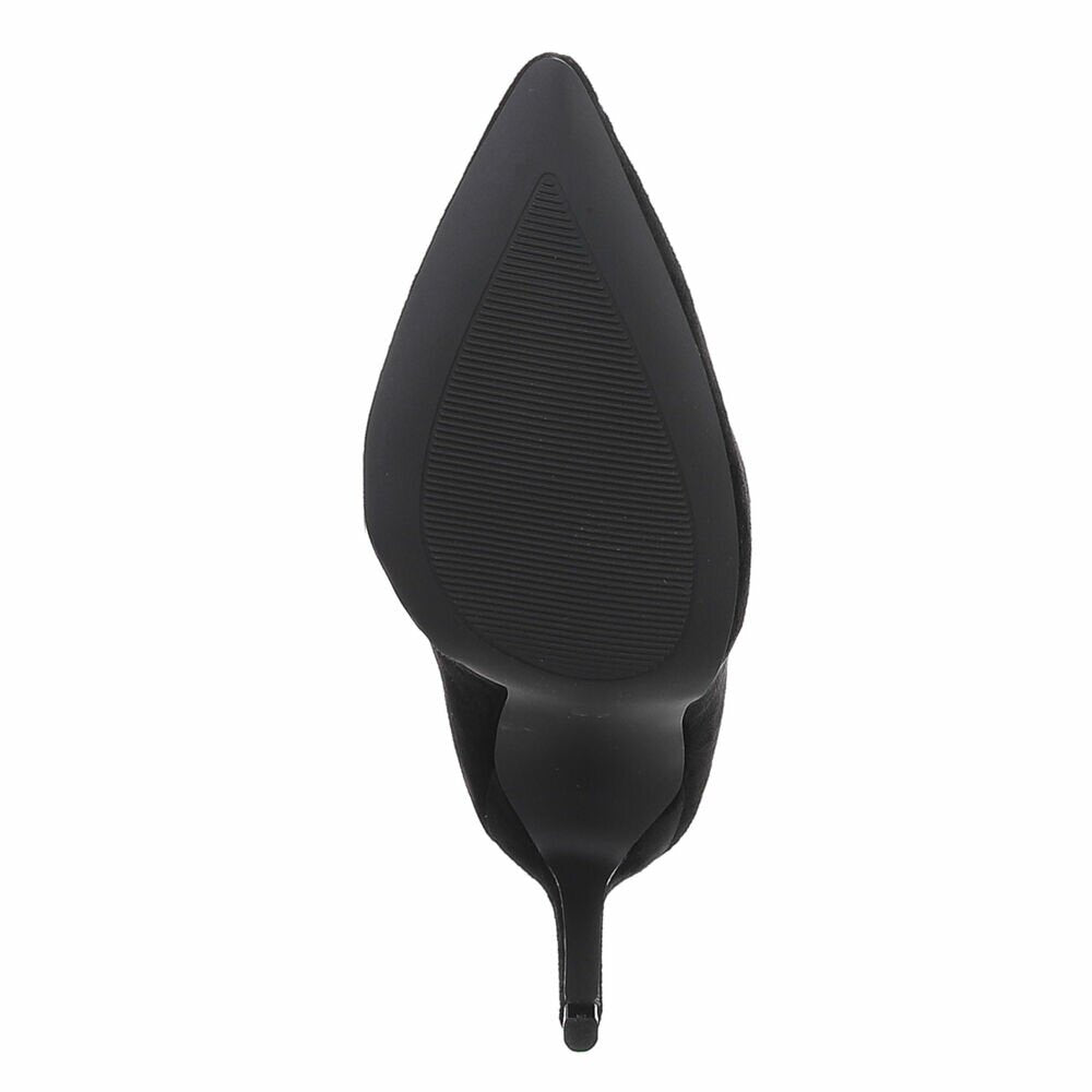 BOTTINES FEMME NOIRES À TALON AIGUILLE ET BOUT POINTU – ASPECT DAIM AVEC FINE BRIDE À BOUCLE MÉTALLIQUE