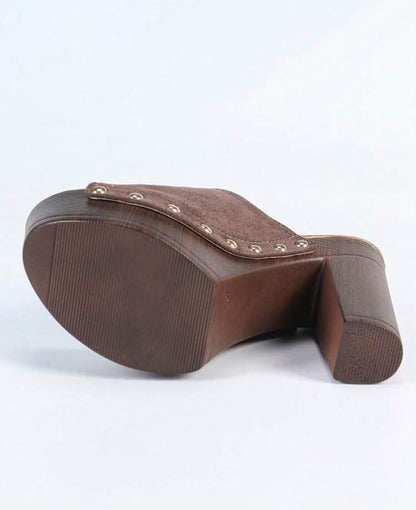 Mules à Plateforme cloutées - Élégance Rétro-Chic Marron