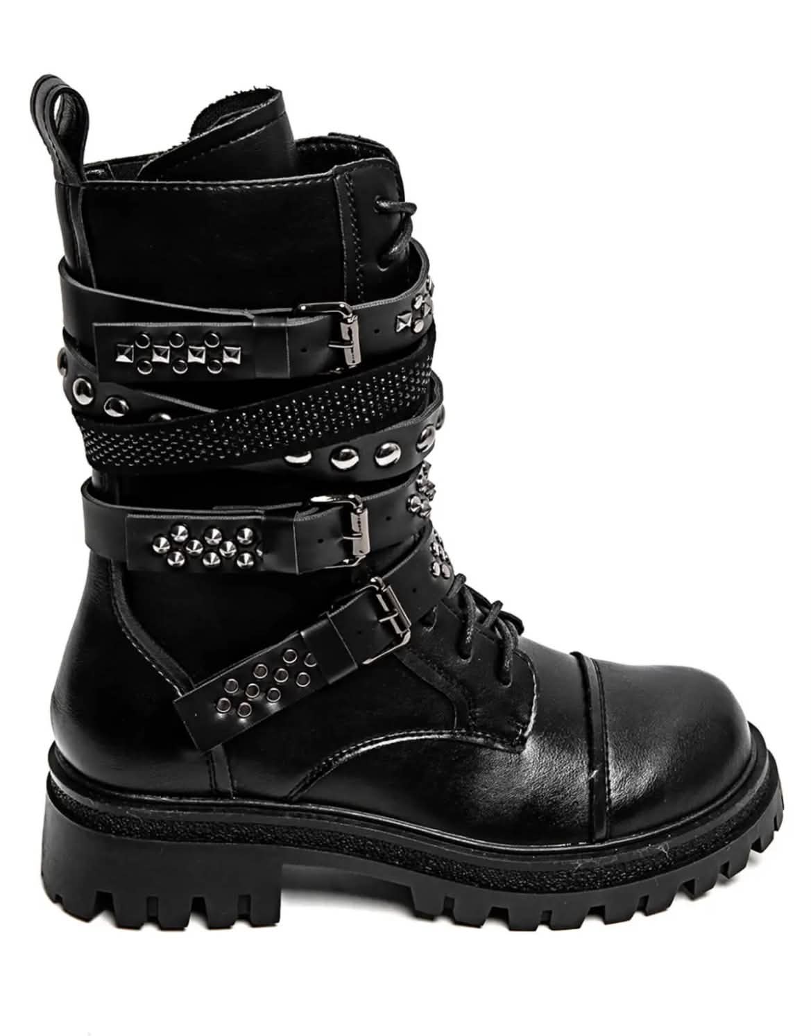 BOTTINES RANGERS CLOUTÉES À BOUCLES – NOIR