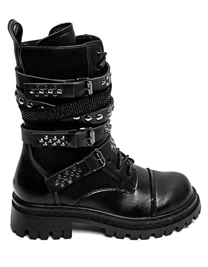 BOTTINES RANGERS CLOUTÉES À BOUCLES – NOIR