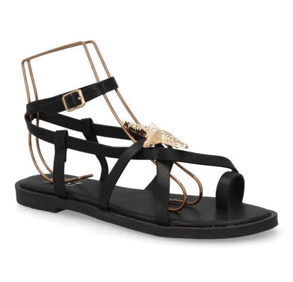 Sandales Bohèmes "Étoile de Mer" - Élégance Dorée & Noir Chic